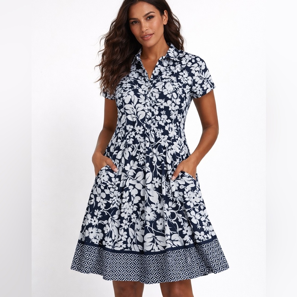 Tommy Hilfiger Floral Linen Viscose Blend Short Sleeve Dress Women’s XL NWT